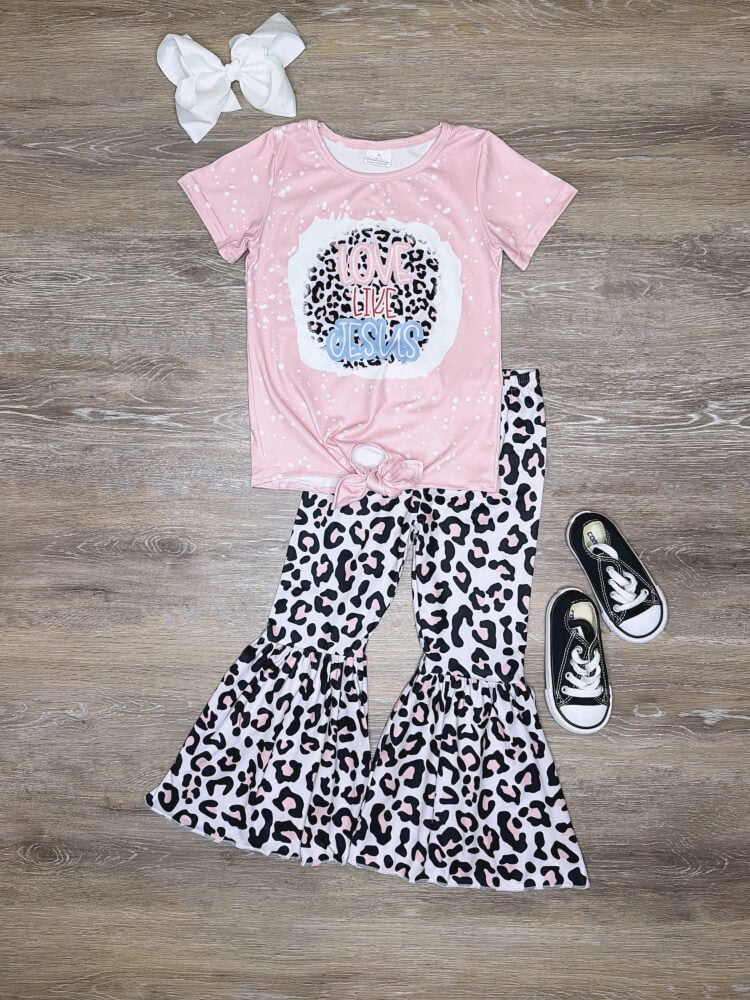 Love Like Jesus Girls Leopard Bell Bottoms Outfit