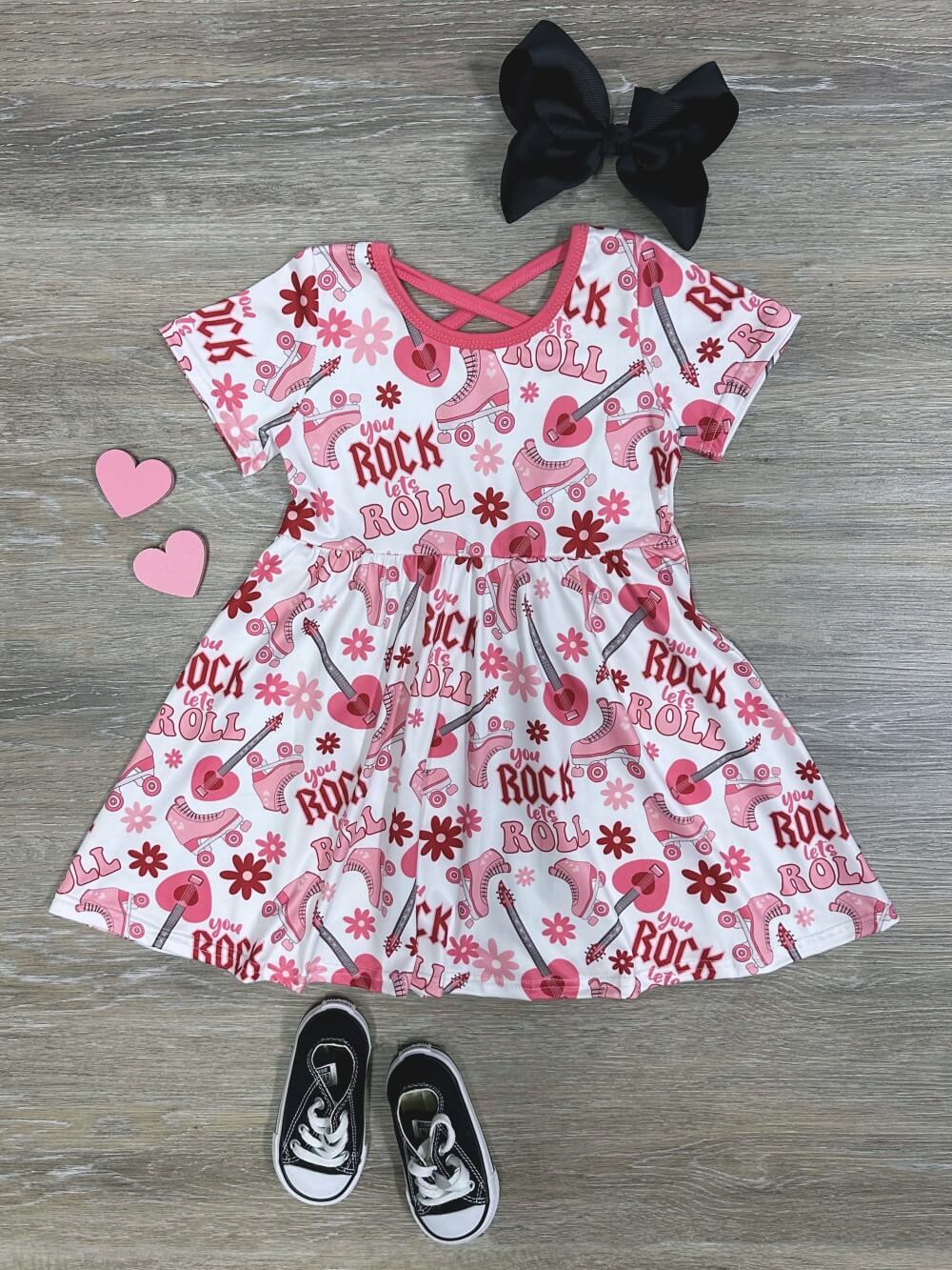 Love Rocks Girls Short Sleeve Guitar &amp; Roller Skates Dress - Sydney So Sweet