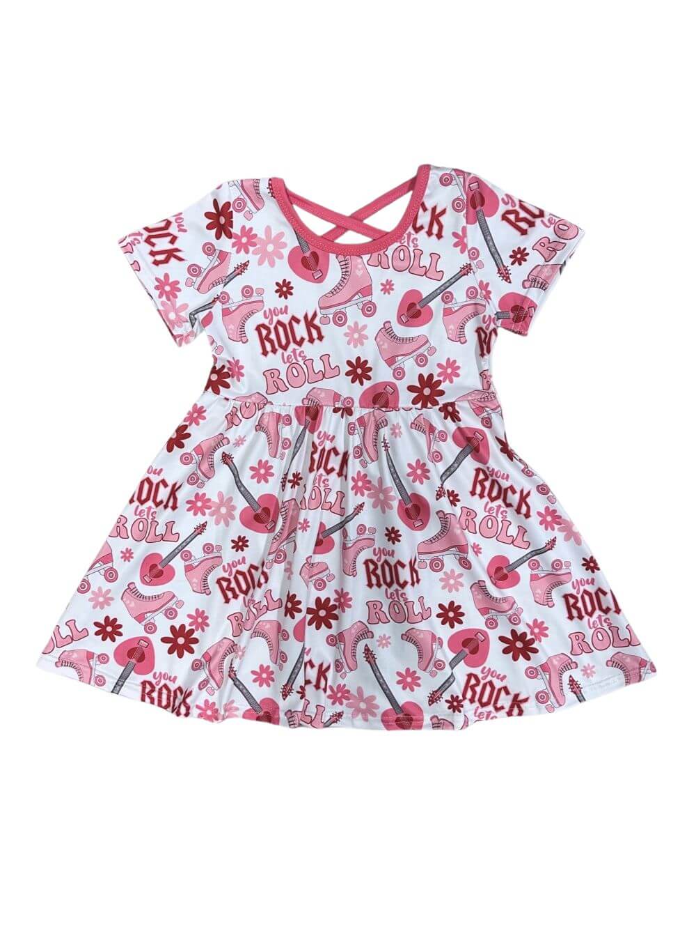 Love Rocks Girls Short Sleeve Guitar & Roller Skates Dress - Sydney So Sweet