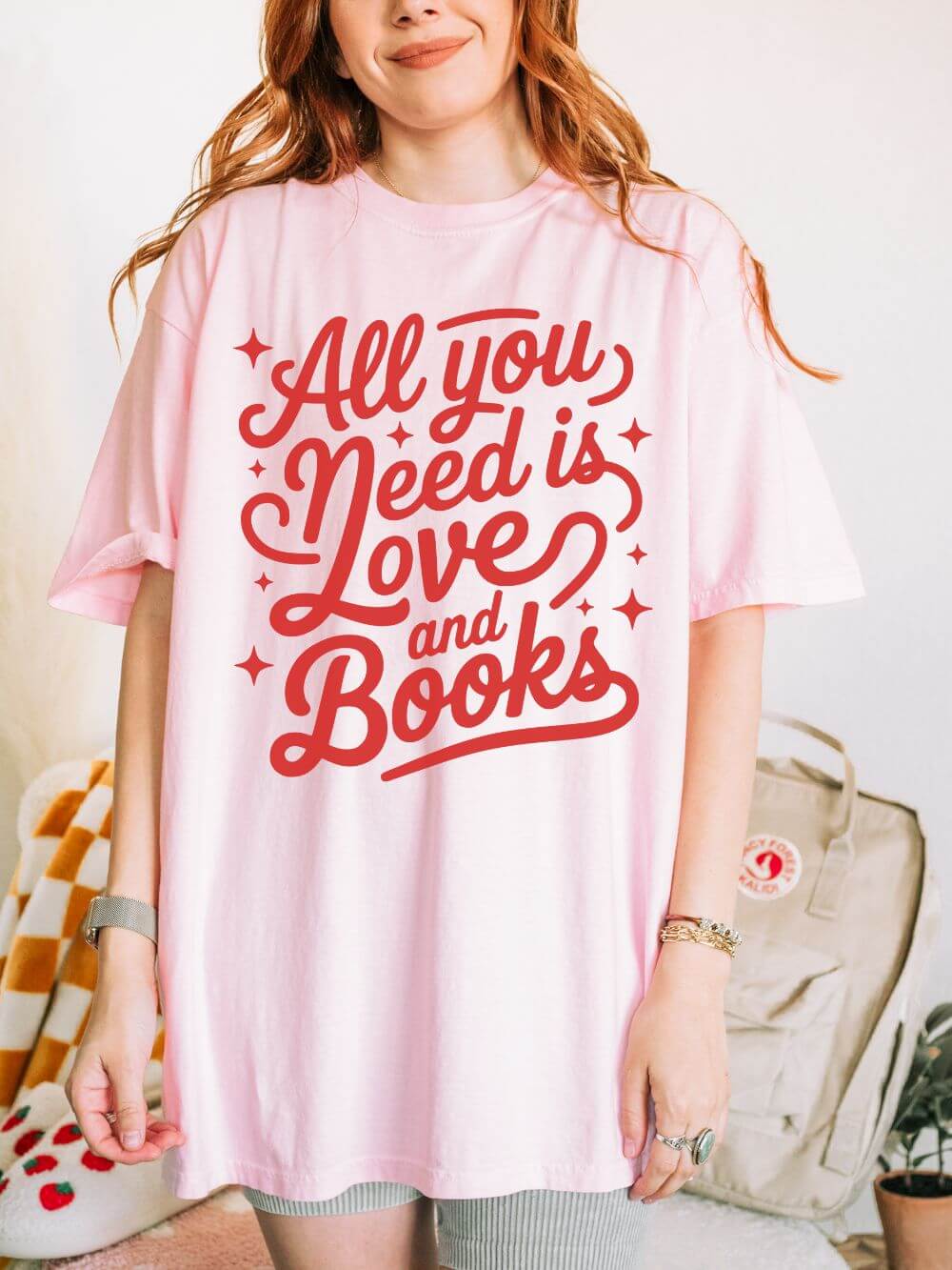 All You Need is Love and Books Book Lovers Graphic T-Shirt Unisex Short Sleeve Tee - Sydney So Sweet