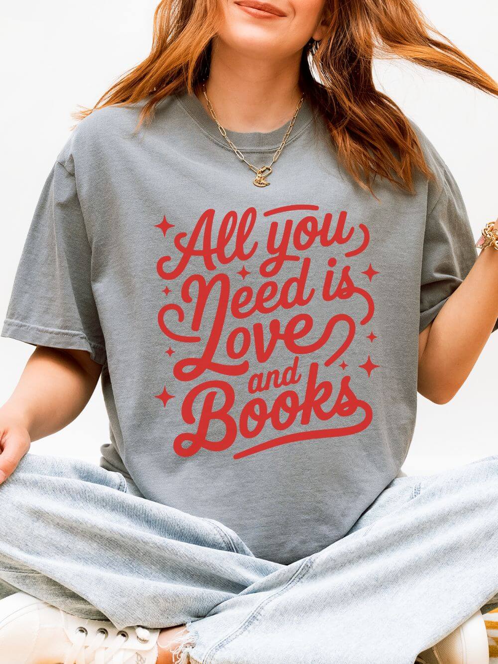 All You Need is Love and Books Book Lovers Graphic T-Shirt Unisex Short Sleeve Tee - Sydney So Sweet