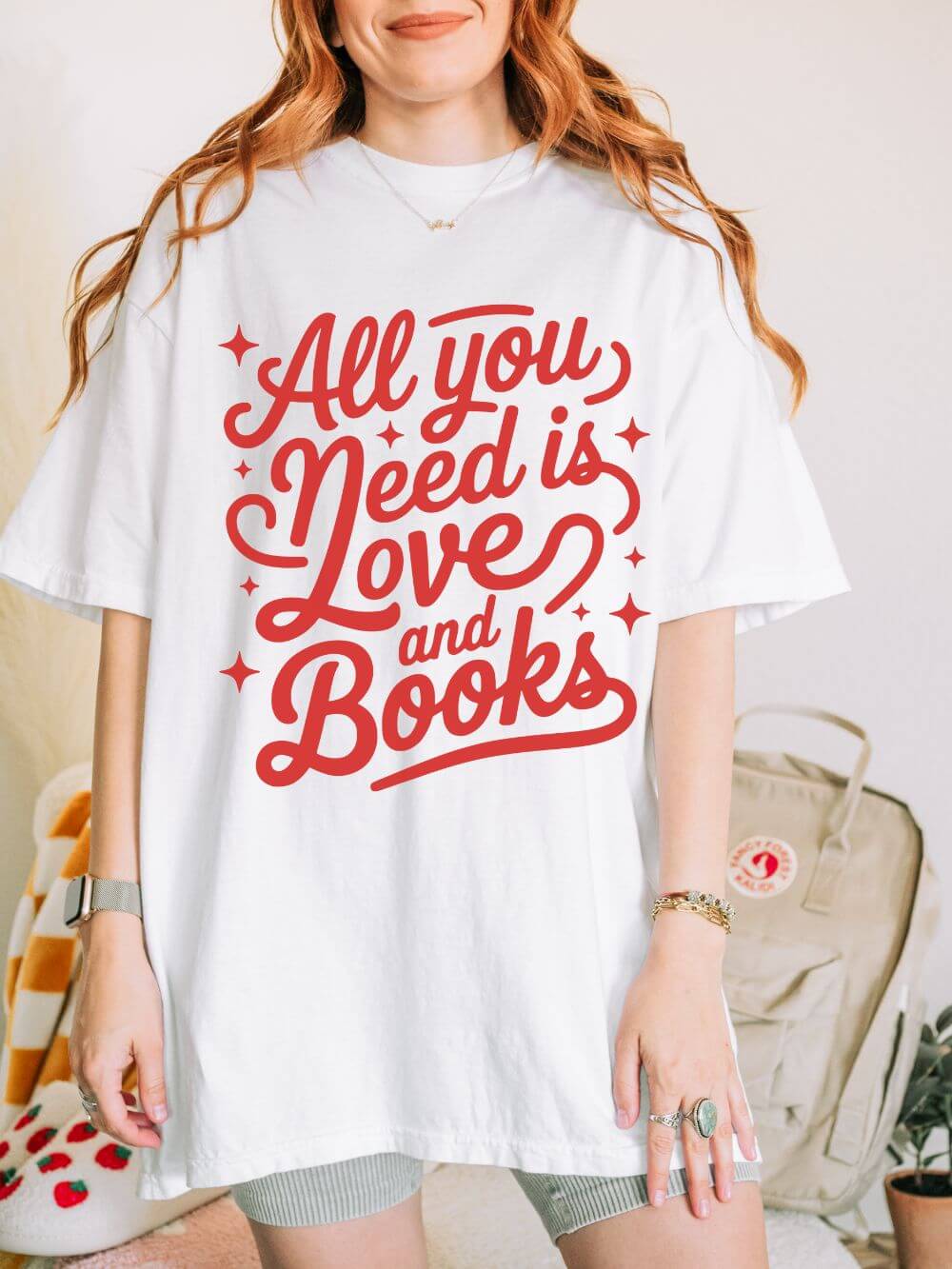 All You Need is Love and Books Book Lovers Graphic T-Shirt Unisex Short Sleeve Tee - Sydney So Sweet