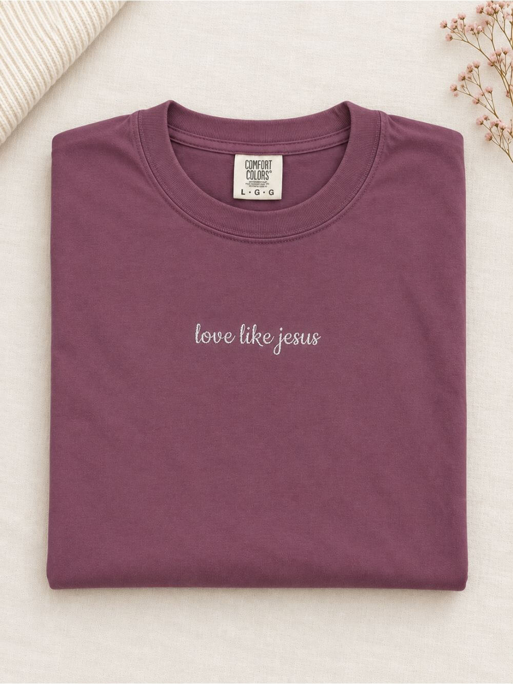 Love Like Jesus Embroidered Script Tee Christian T-Shirt