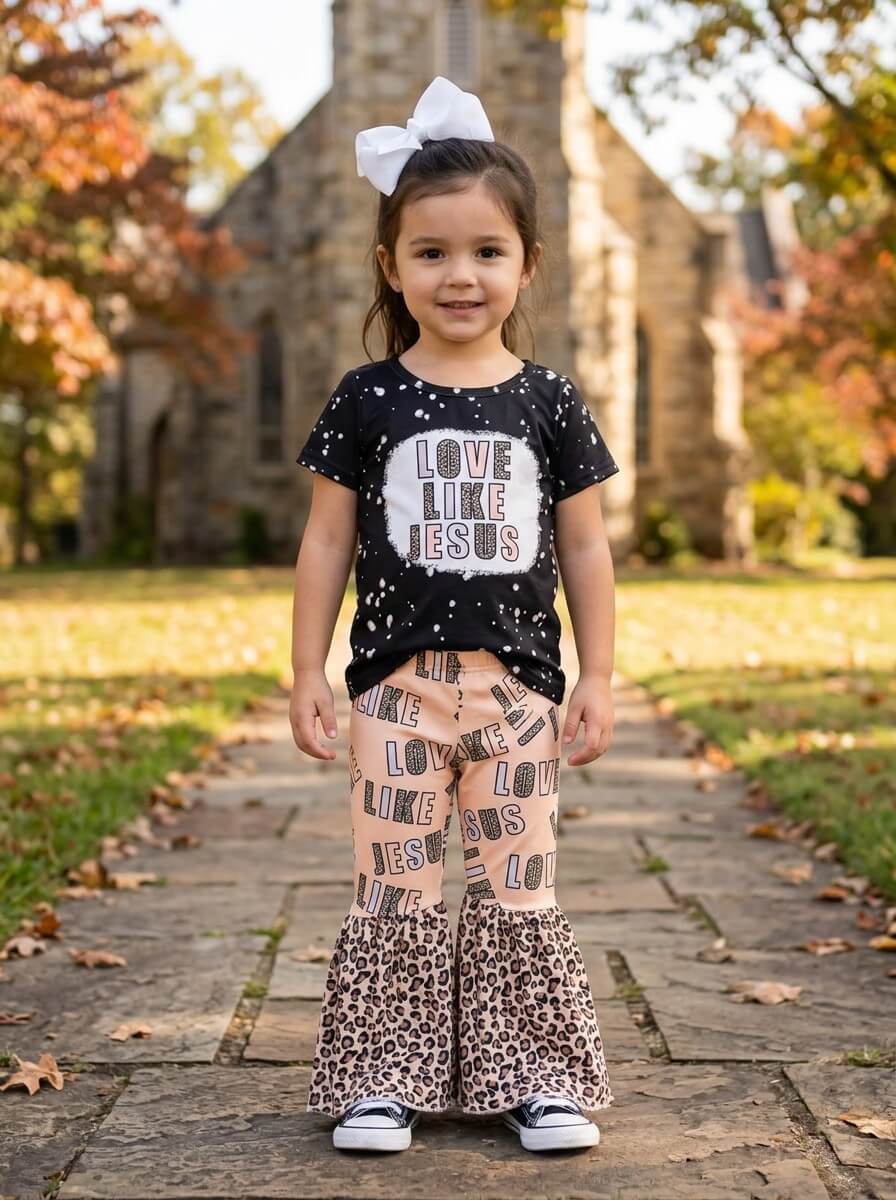 Love Like Jesus Girls Cheetah Flare Pants Outfit