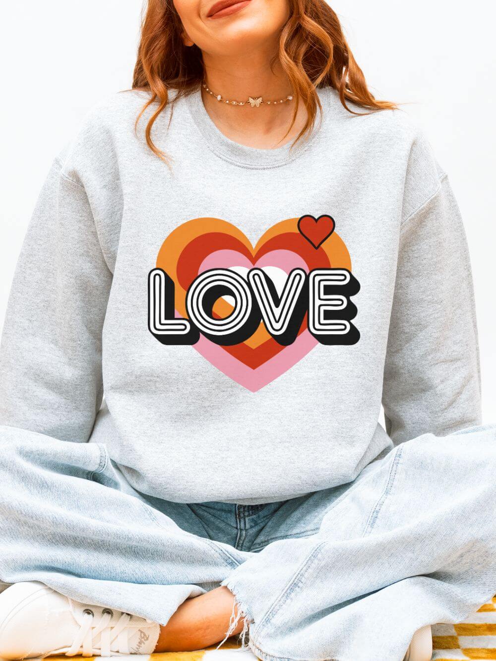 Love Retro Heart Valentine's Day Women's Heavy Blend Cozy Crewneck Sweatshirt - Sydney So Sweet