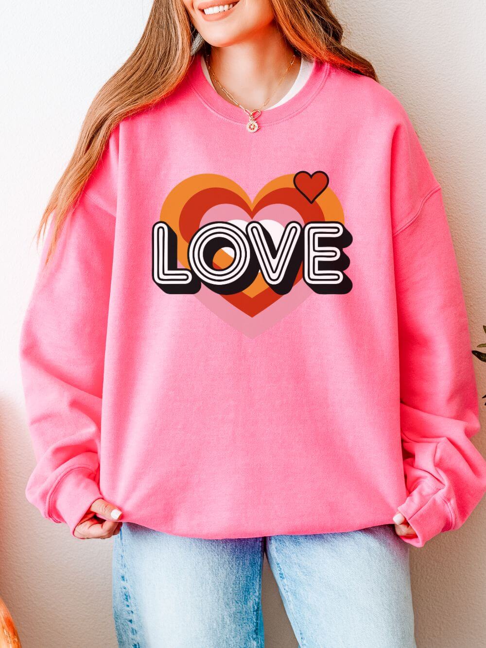 Love Retro Heart Valentine's Day Women's Heavy Blend Cozy Crewneck Sweatshirt - Sydney So Sweet