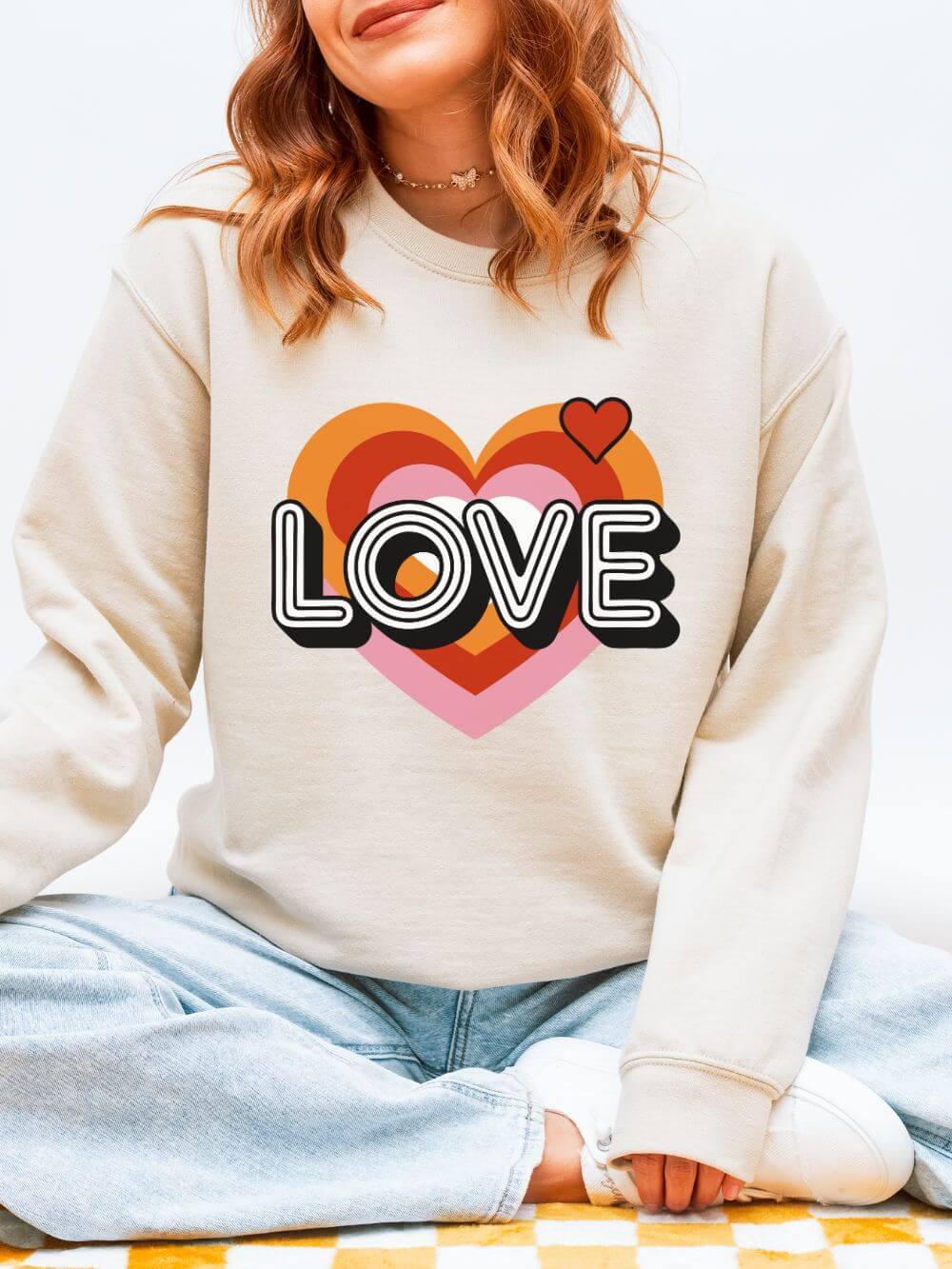 Love Retro Heart Valentine's Day Women's Heavy Blend Cozy Crewneck Sweatshirt - Sydney So Sweet