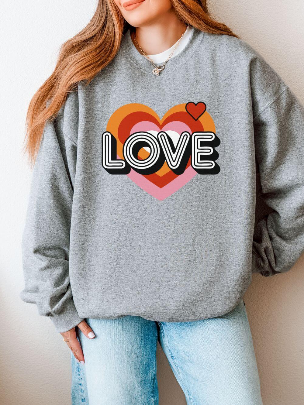 Love Retro Heart Valentine's Day Women's Heavy Blend Cozy Crewneck Sweatshirt - Sydney So Sweet