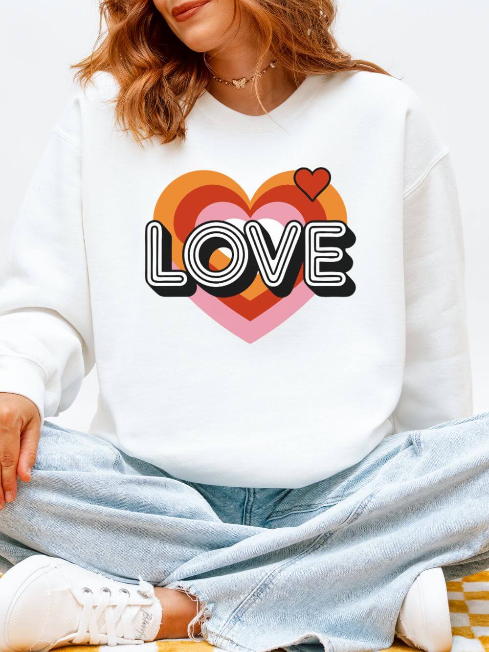 Love Retro Heart Valentine's Day Women's Heavy Blend Cozy Crewneck Sweatshirt - Sydney So Sweet