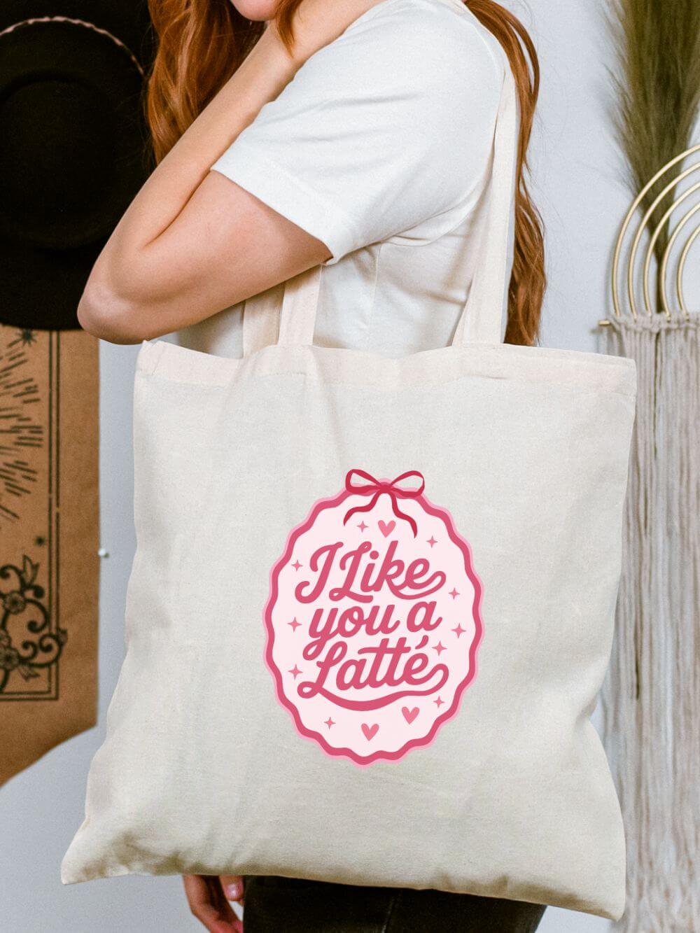 I Like You a Latte Cute Coffee Lover Cotton Canvas Tote Bag
