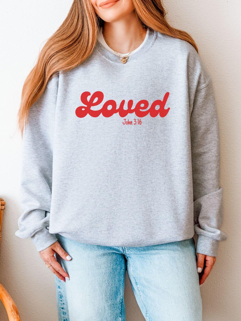 Loved John 3:16 Retro Script Christian Pullover Heavy Blend Women's Cozy Crewneck