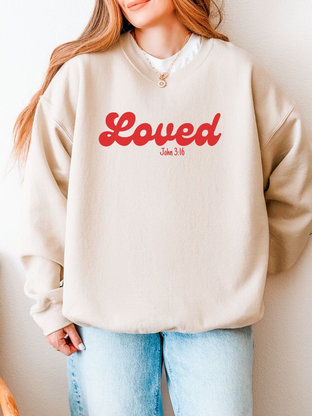 Loved John 3:16 Retro Script Christian Pullover Heavy Blend Women's Cozy Crewneck