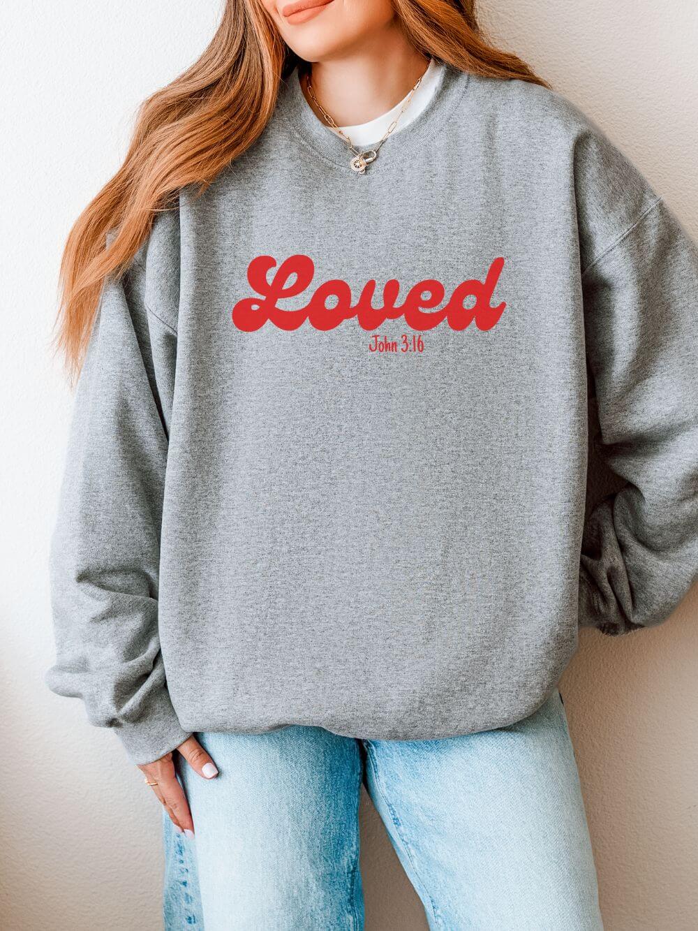 Loved John 3:16 Retro Script Christian Pullover Heavy Blend Women's Cozy Crewneck