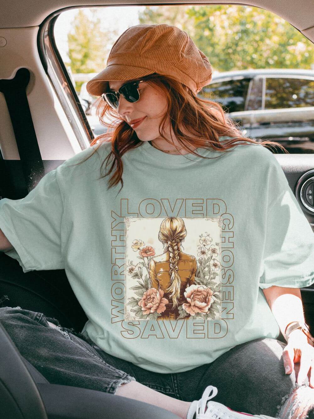 Loved Worthy Chosen Saved T-Shirt Christian Floral Graphic Tee