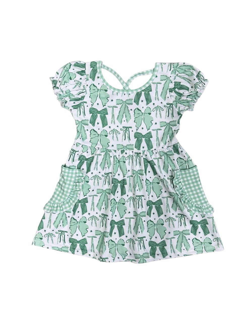 Lucky Charm Girls Green Bow Twirl Dress