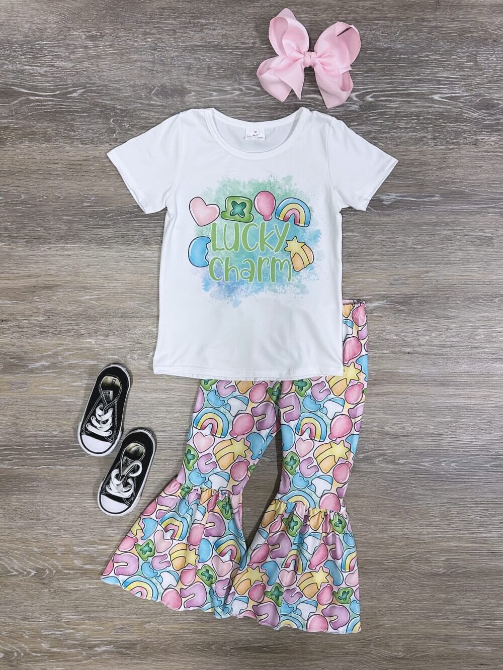 One of a Kind - Lucky Charm Girls Short Sleeve Top & Bell Bottoms Outfit Size 3T - Sydney So Sweet