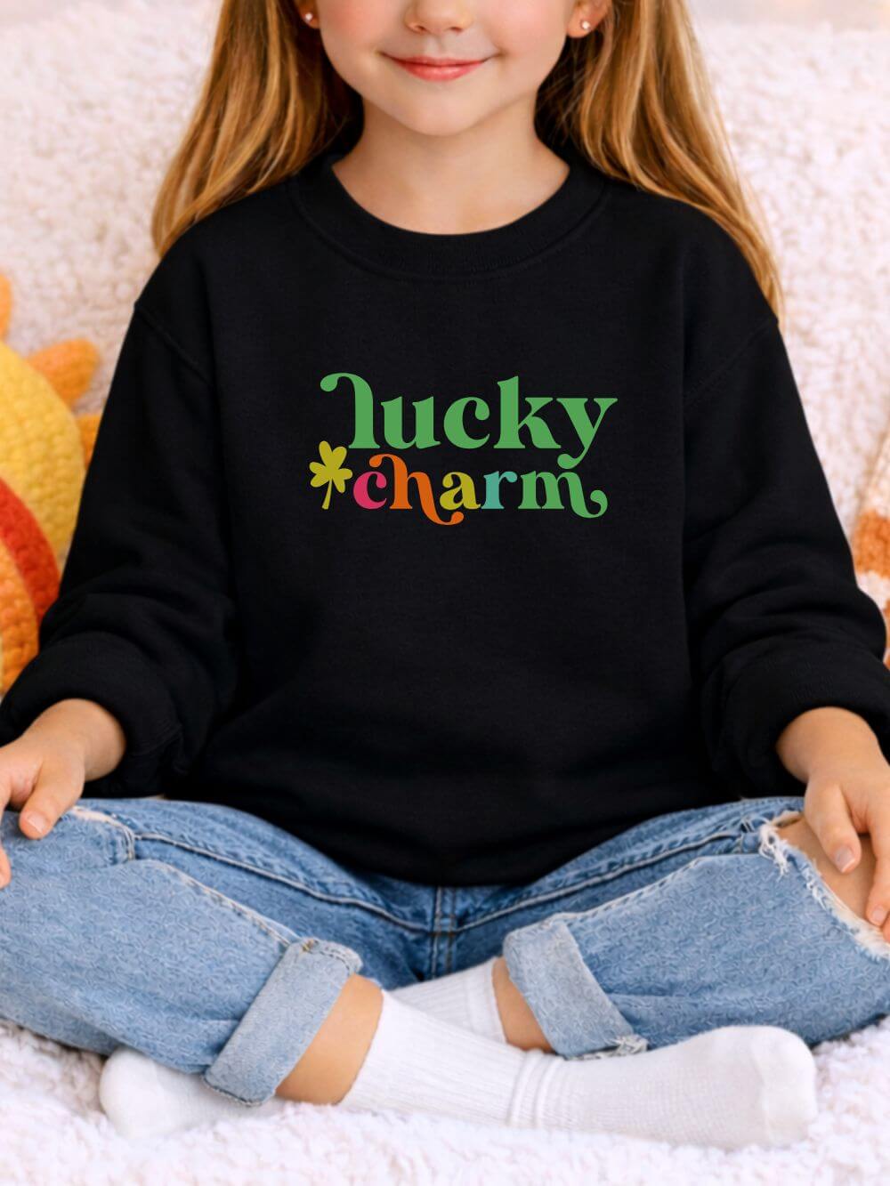 Lucky Charm Shamrock St. Patrick's Day Kids' Crewneck Graphic Sweatshirt