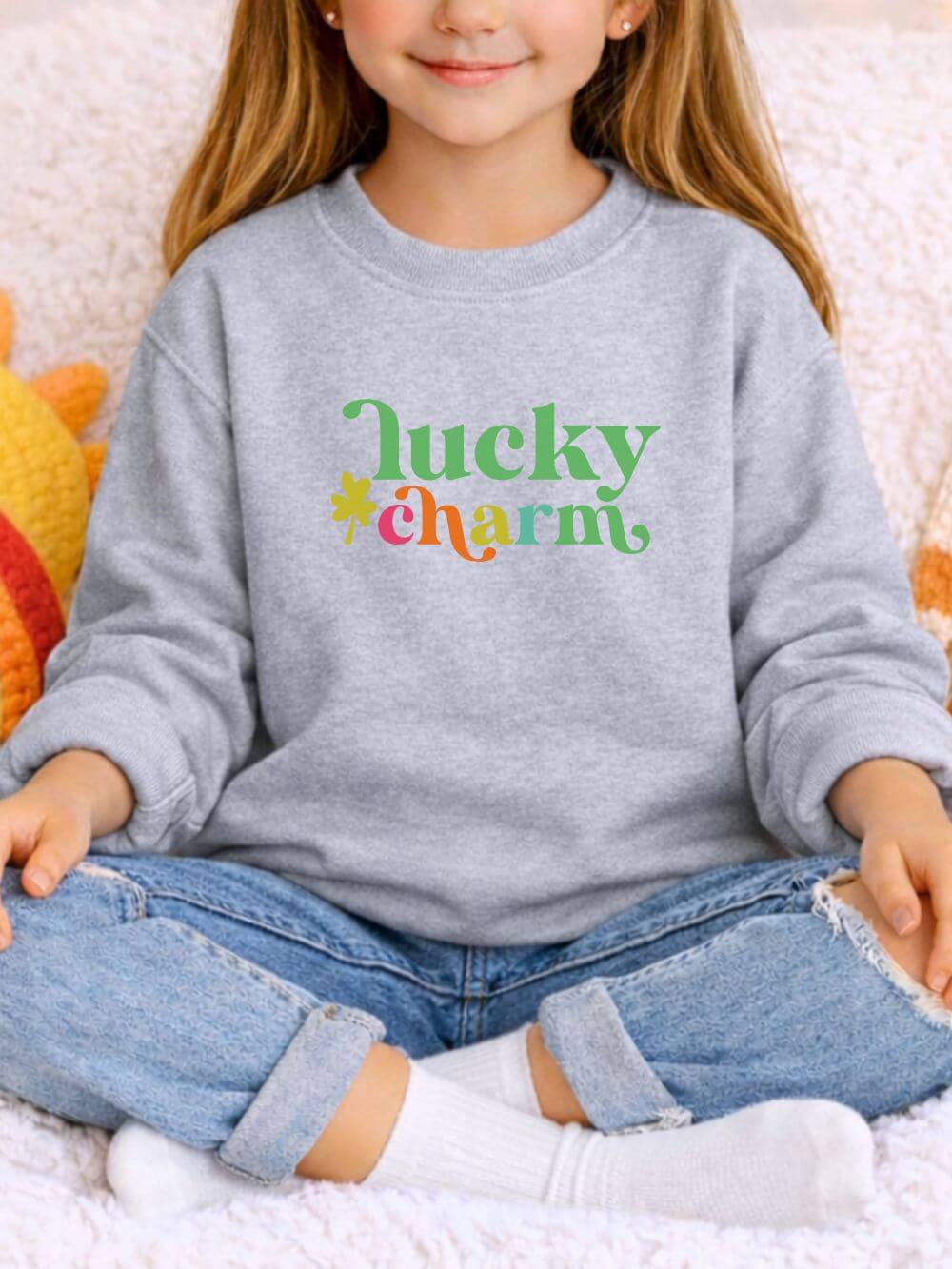 Lucky Charm Shamrock St. Patrick's Day Kids' Crewneck Graphic Sweatshirt