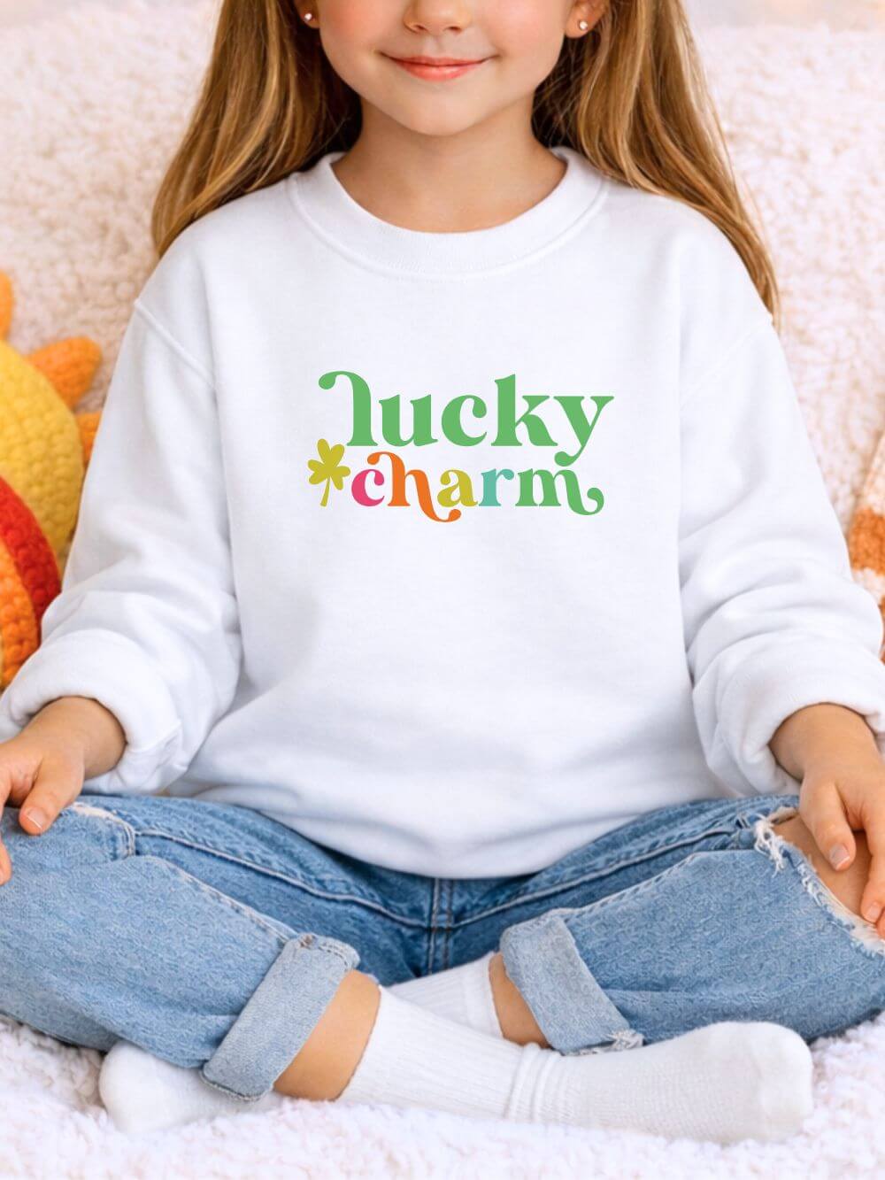 Lucky Charm Shamrock St. Patrick's Day Kids' Crewneck Graphic Sweatshirt