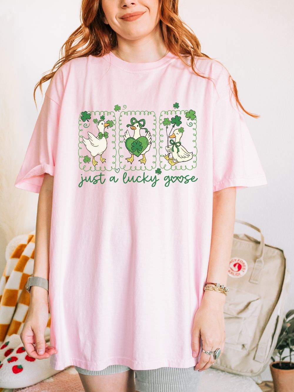 Just a Lucky Goose Stamp St. Patrick's Day Graphic T-Shirt Unisex Short Sleeve Tee