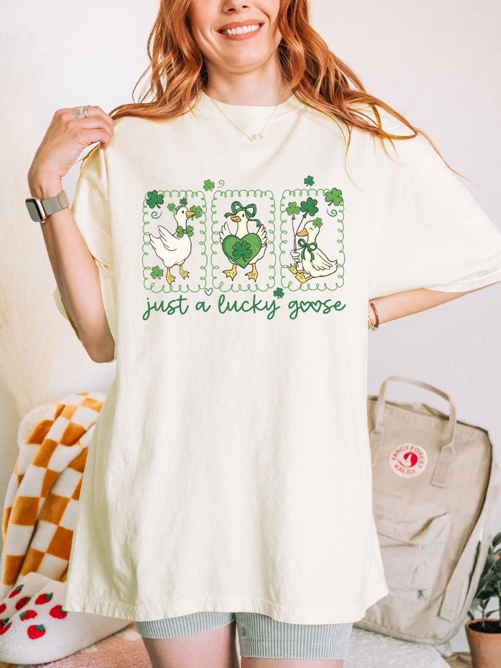 Just a Lucky Goose Stamp St. Patrick's Day Graphic T-Shirt Unisex Short Sleeve Tee