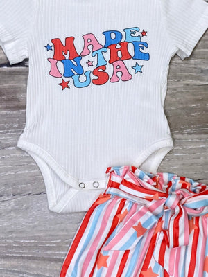 Made In The USA Groovy Red White & Blue Baby Girls Two Piece Outfit - Sydney So Sweet