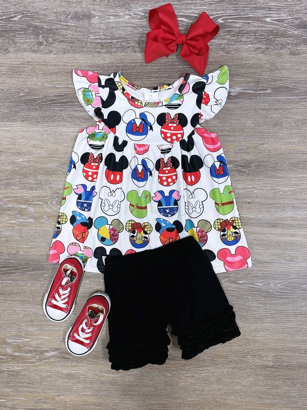 Magic Mouse Girls Ruffle Trim Colorful Shorts Outfit - Sydney So Sweet