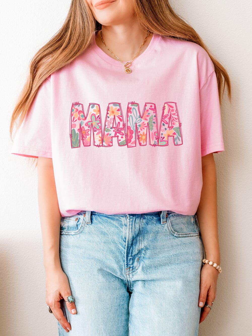 Mama Abstract Floral Graphic Women's Matching Mom & Me T-Shirt
