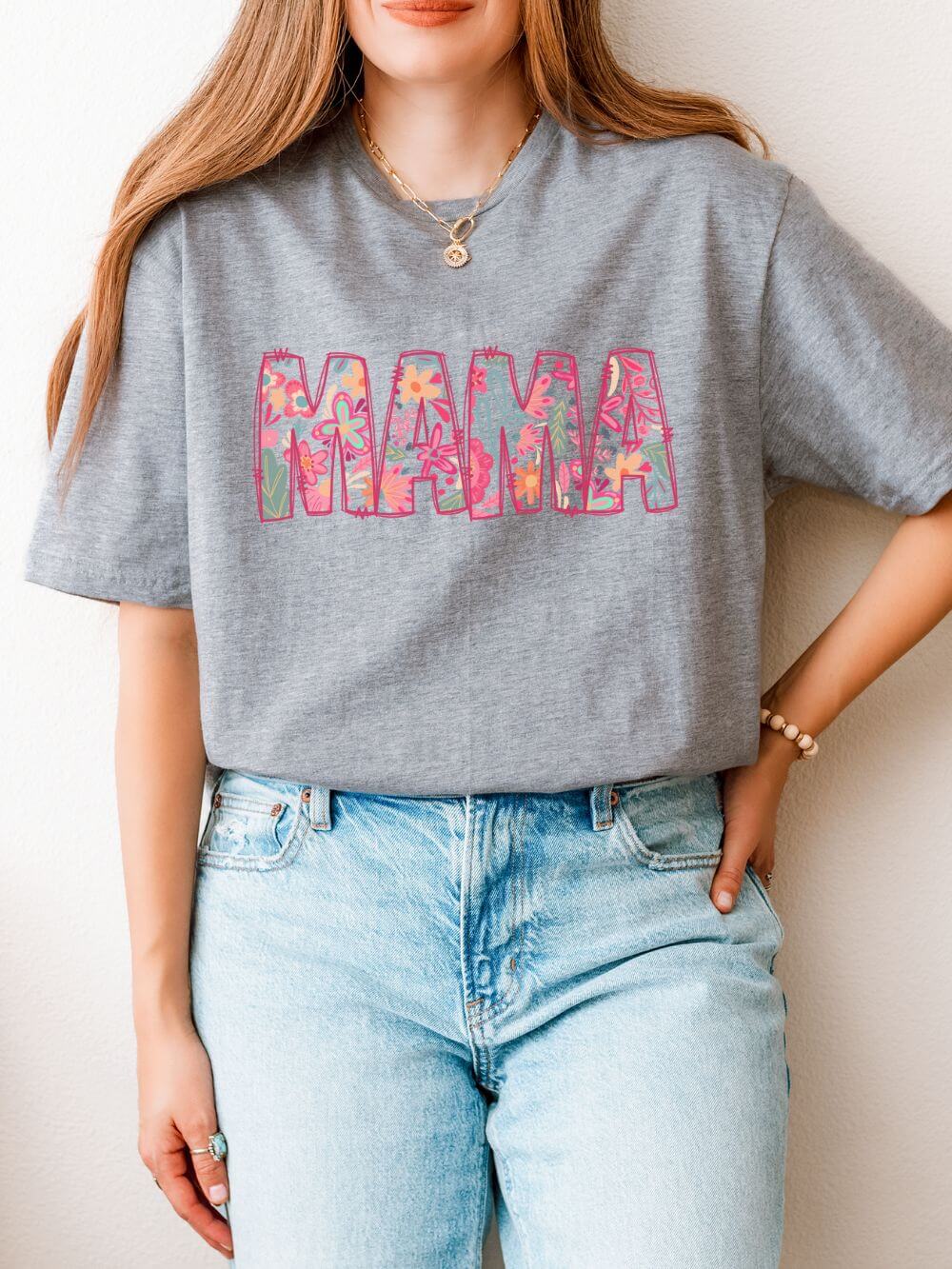 Mama Abstract Floral Graphic Women's Matching Mom & Me T-Shirt