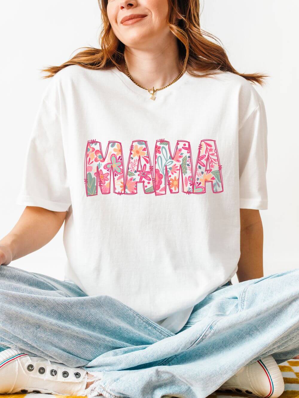 Mama Abstract Floral Graphic Women's Matching Mom & Me T-Shirt