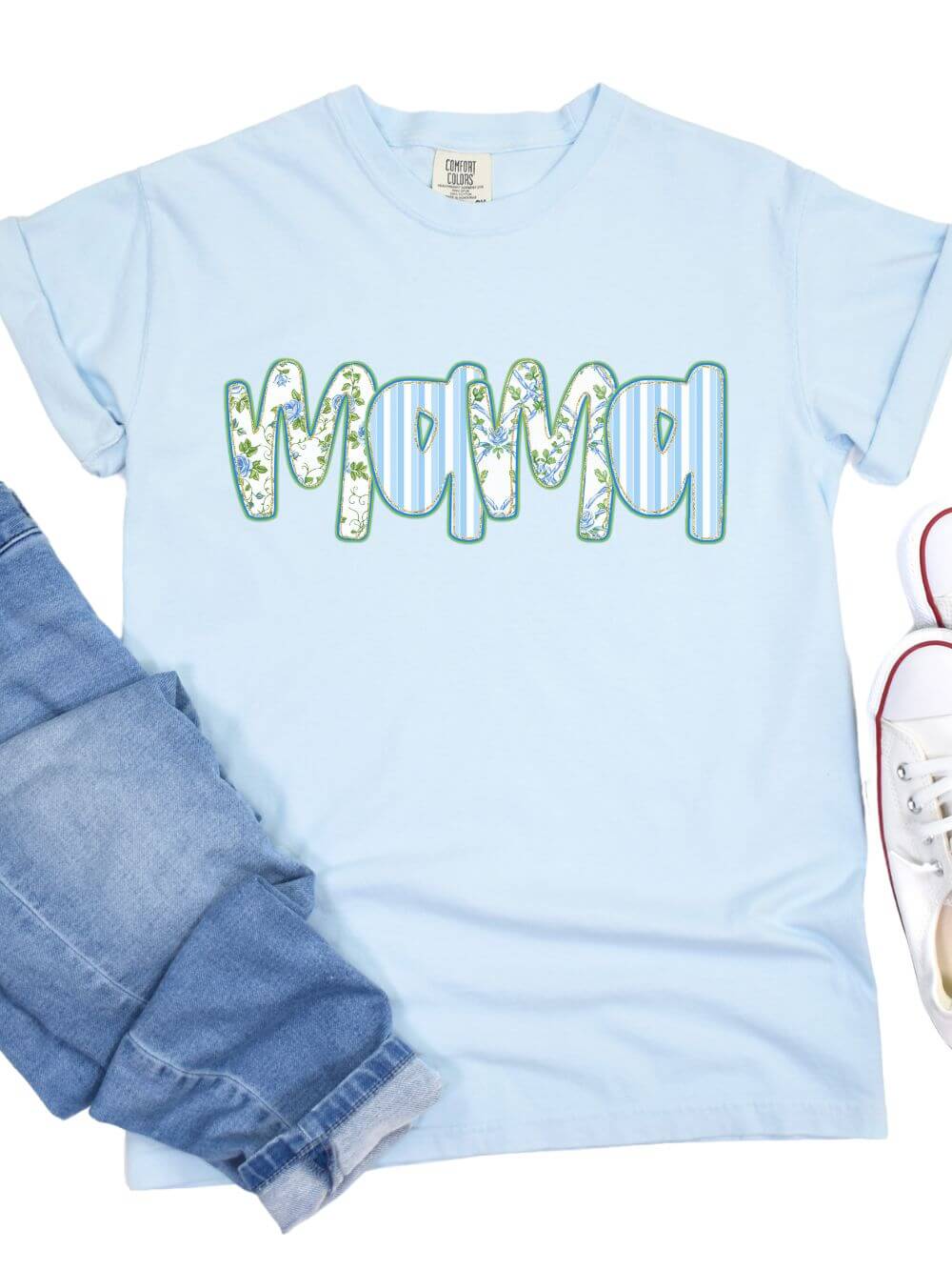 Preppy Blue Floral Mama Comfort Colors Mom Graphic T-Shirt - Sydney So Sweet