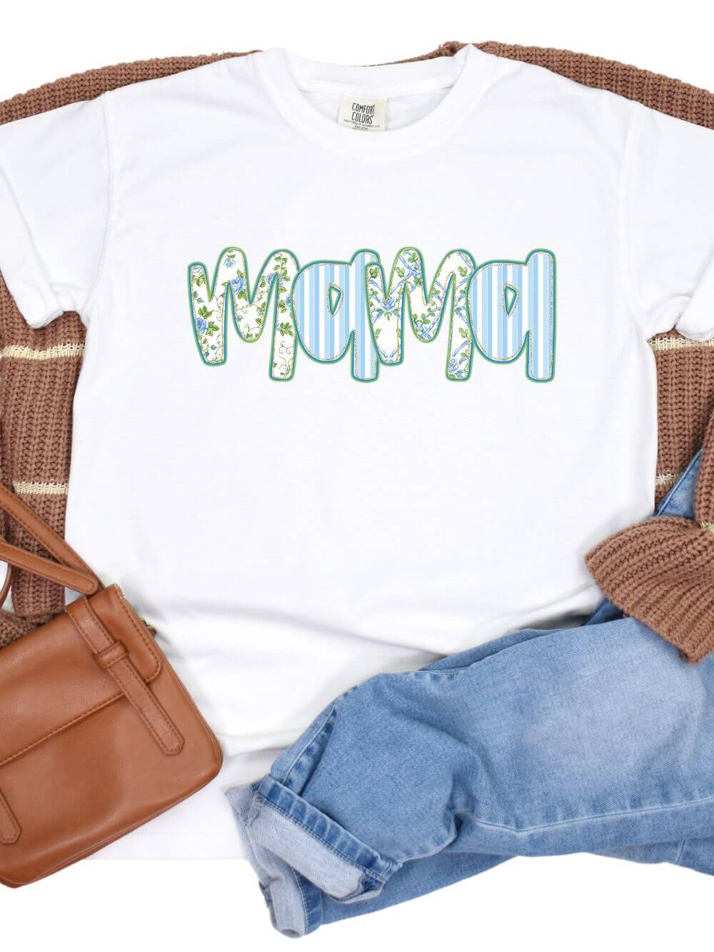 Preppy Blue Floral Mama Comfort Colors Mom Graphic T-Shirt - Sydney So Sweet