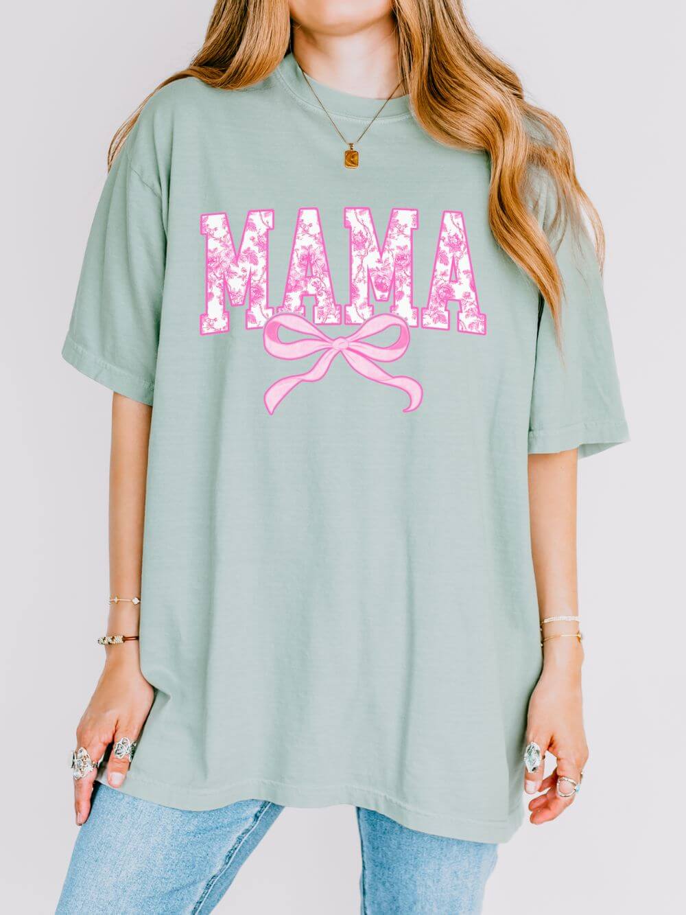 Mama Coquette Pink Toile Bow T-Shirt Cute Mom Graphic Tee