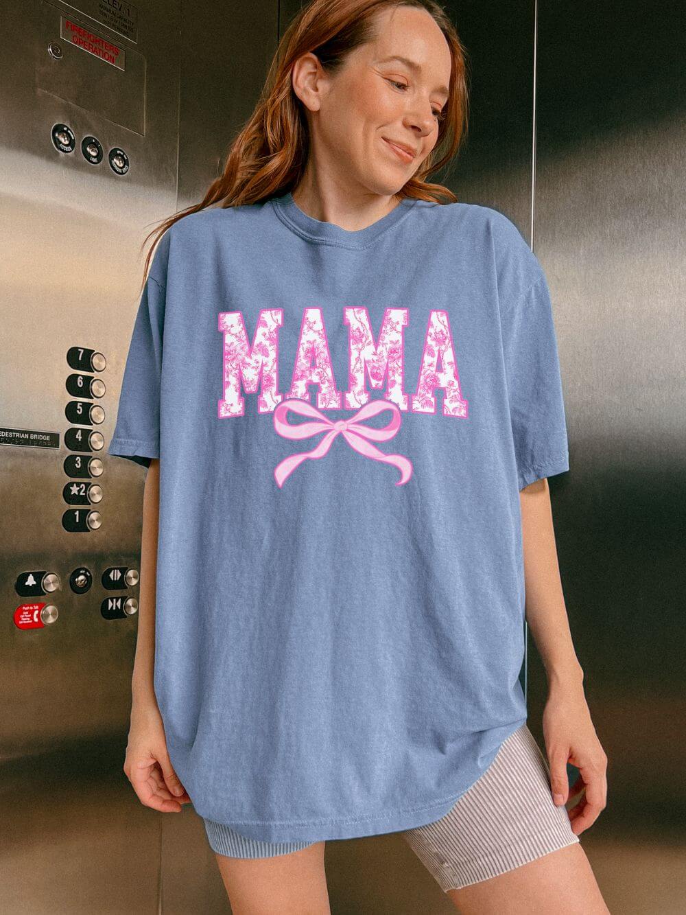 Mama Coquette Pink Toile Bow T-Shirt Cute Mom Graphic Tee