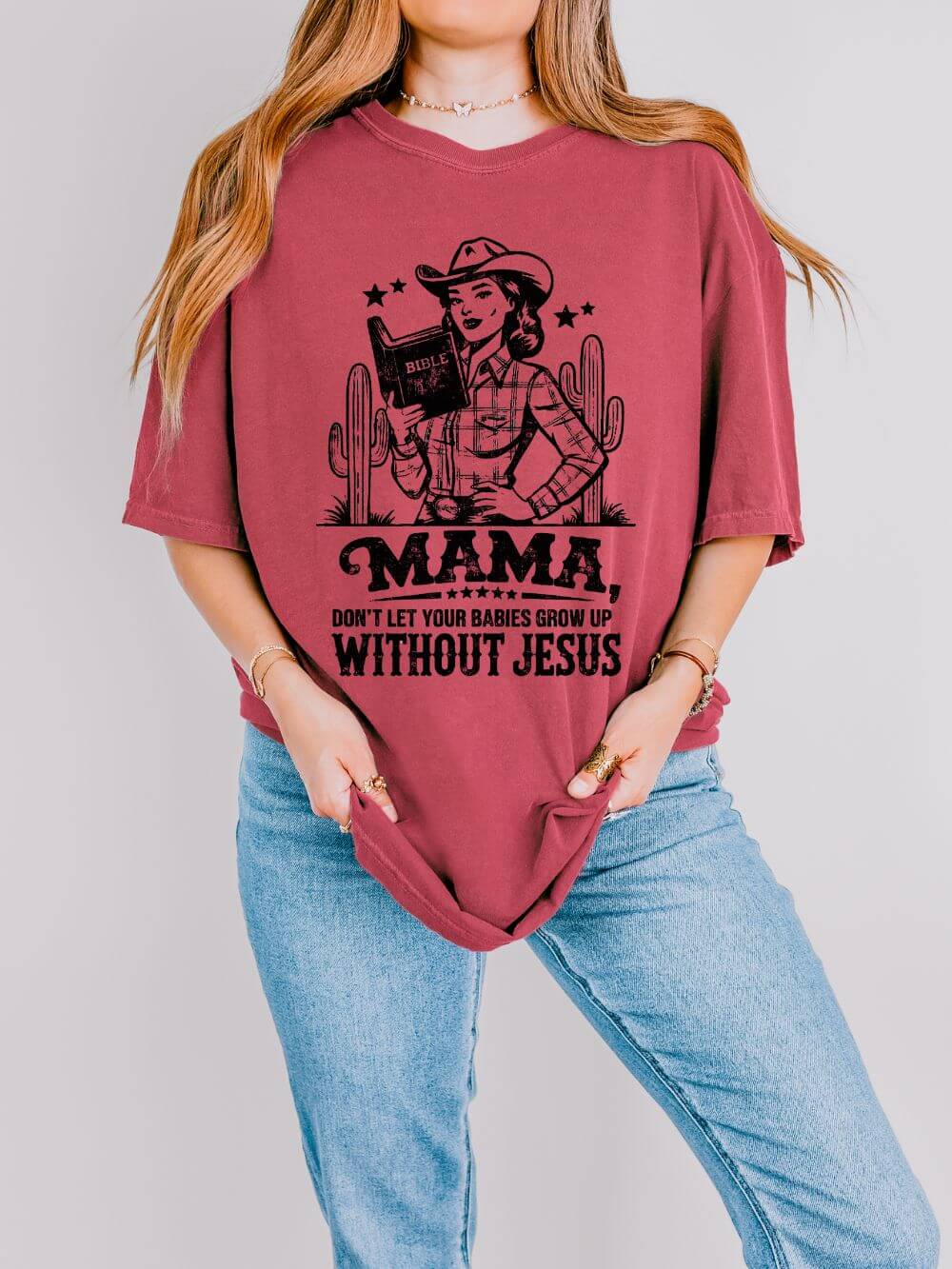 Mama Don’t Let Your Babies Grow Up Without Jesus Distressed T-Shirt Christian Mom Tee