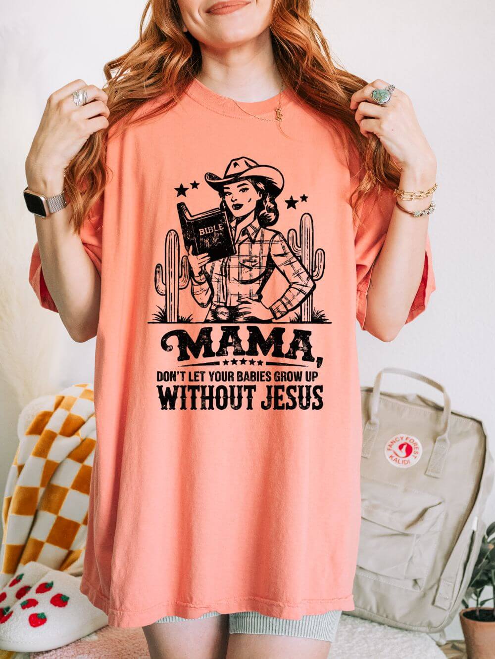 Mama Don’t Let Your Babies Grow Up Without Jesus Distressed T-Shirt Christian Mom Tee