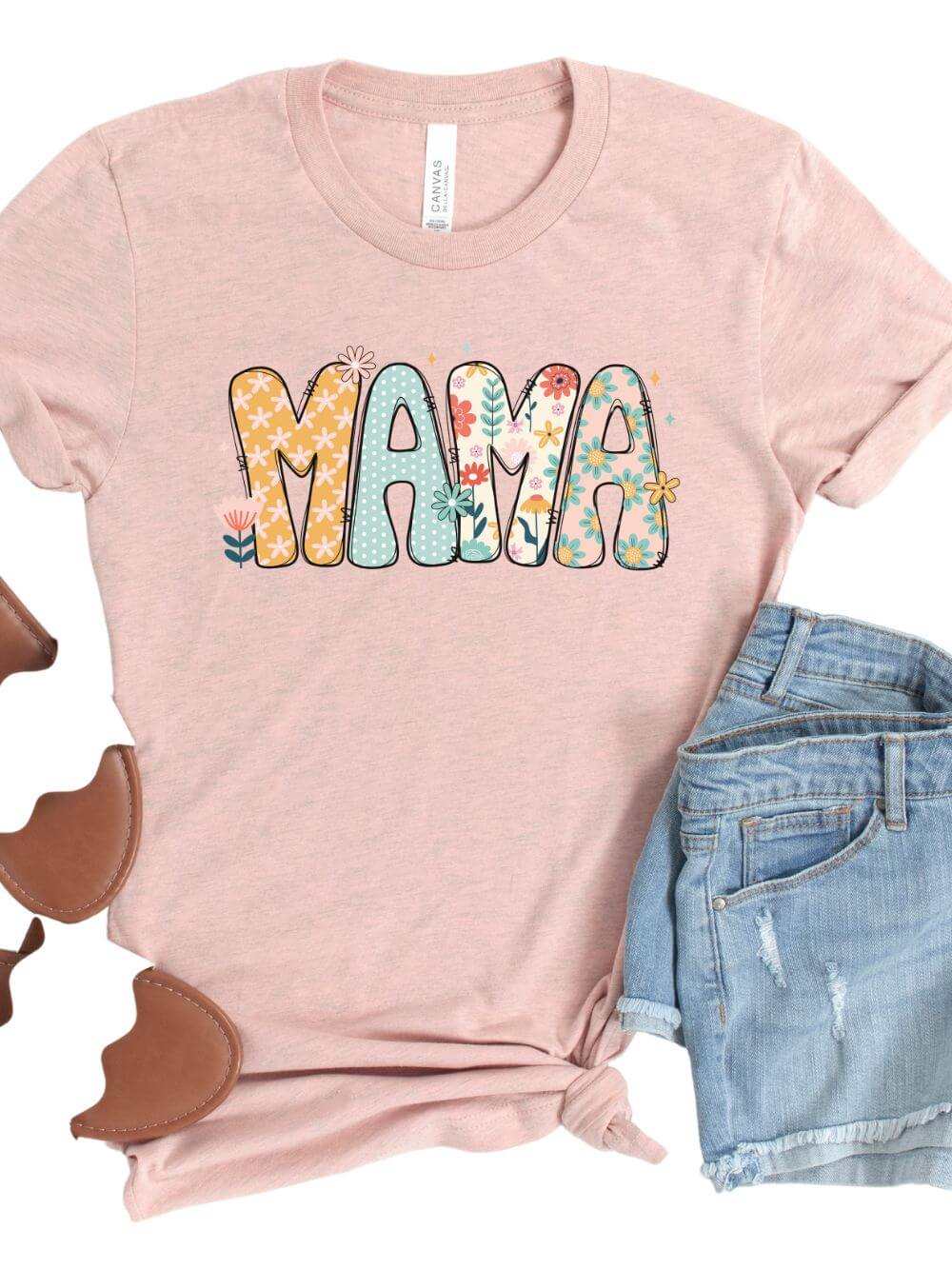 Floral Mama Women's Graphic Tee Flower Mom T-Shirt
