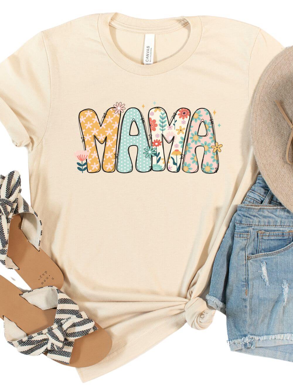 Floral Mama Women's Graphic Tee Flower Mom T-Shirt