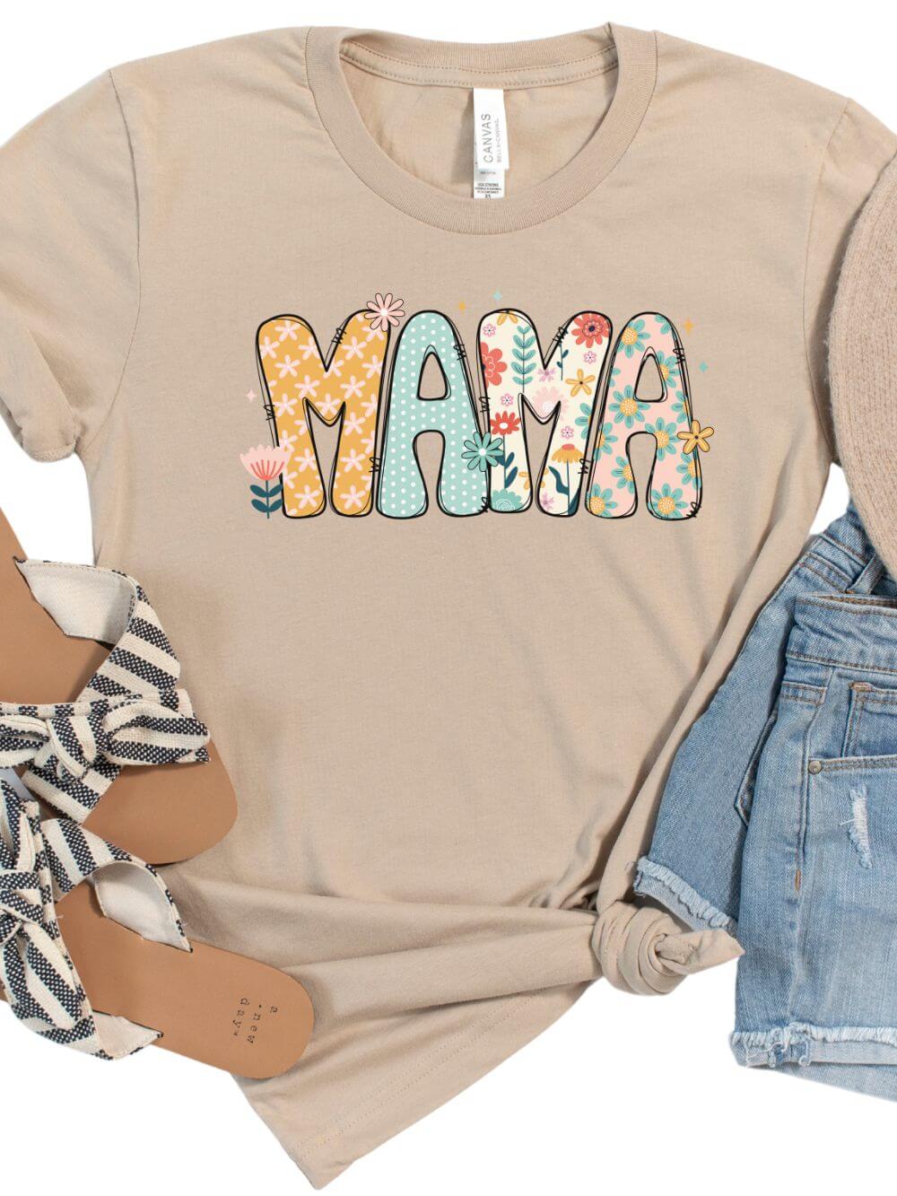 Floral Mama Women's Graphic Tee Flower Mom T-Shirt