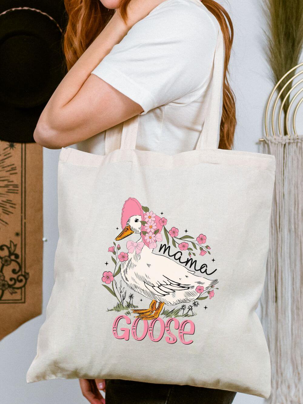 Mama Goose Pink Floral Cotton Canvas Tote Bag