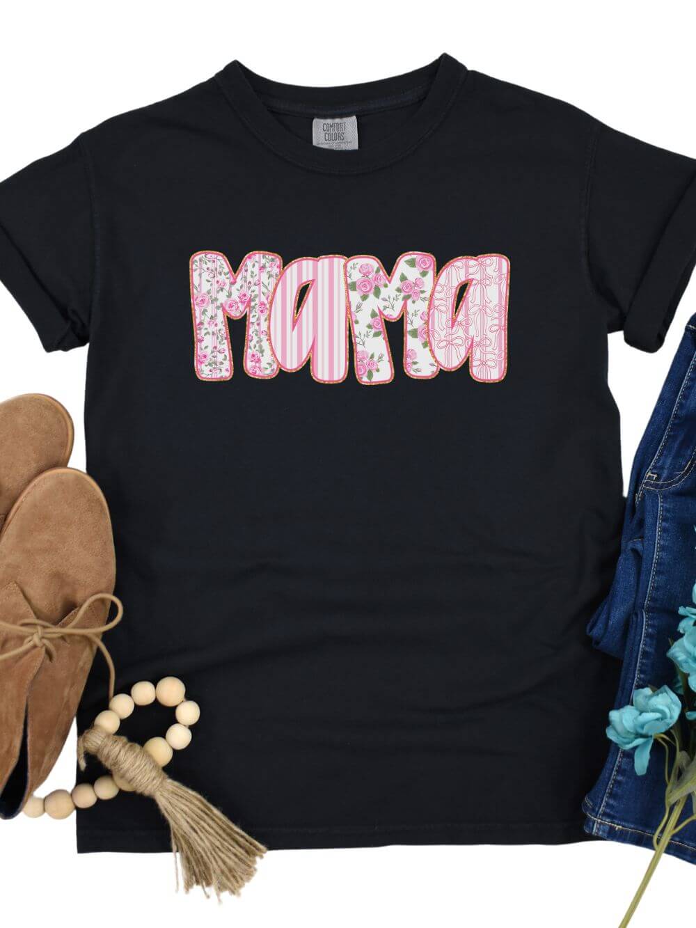 Preppy Pink Floral Mama Comfort Colors Mom Graphic T-Shirt - Sydney So Sweet