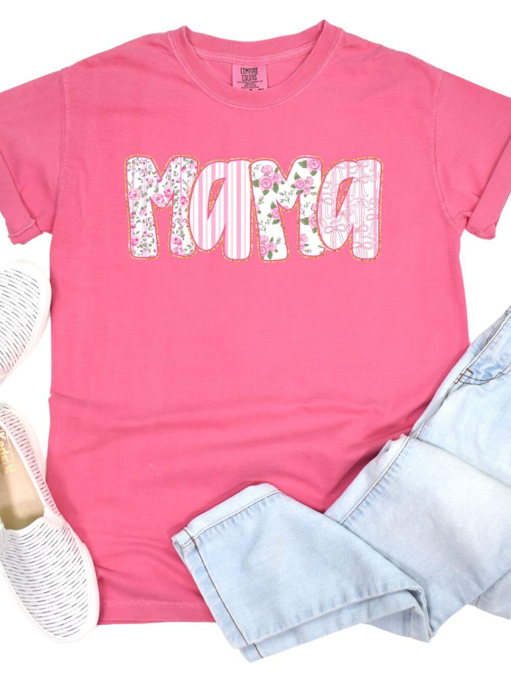 Preppy Pink Floral Mama Comfort Colors Mom Graphic T-Shirt - Sydney So Sweet
