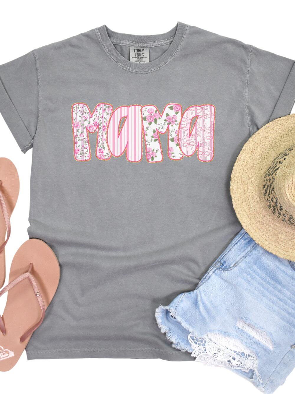 Preppy Pink Floral Mama Comfort Colors Mom Graphic T-Shirt - Sydney So Sweet