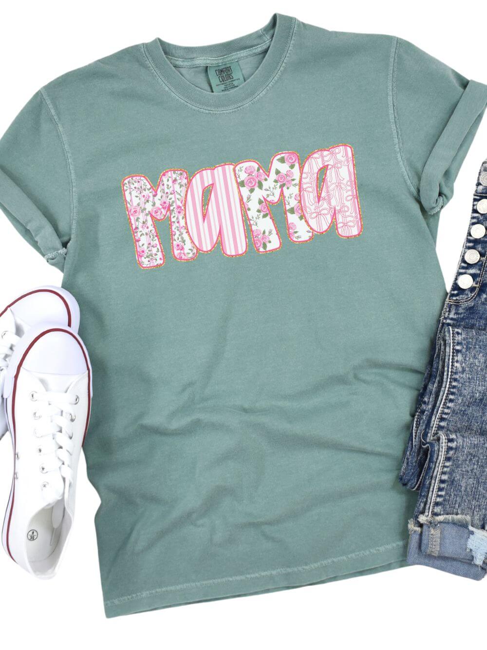 Preppy Pink Floral Mama Comfort Colors Mom Graphic T-Shirt - Sydney So Sweet