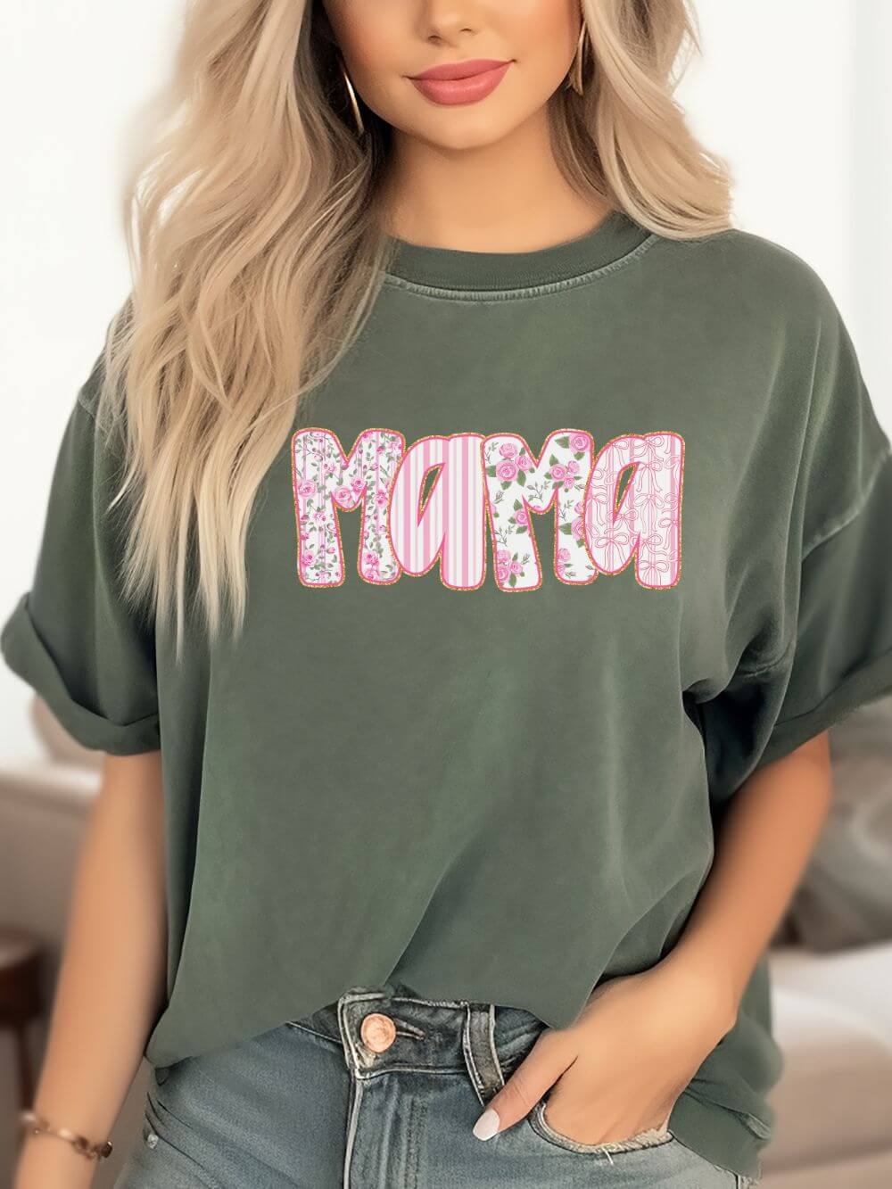 Preppy Pink Floral Mama Comfort Colors Mom Graphic T-Shirt - Sydney So Sweet