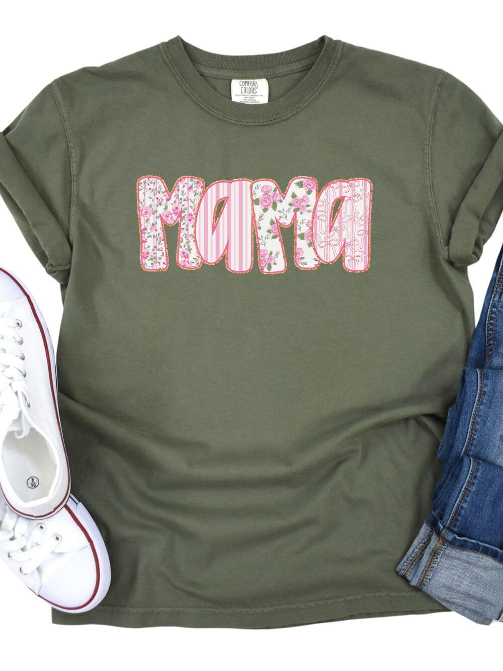 Preppy Pink Floral Mama Comfort Colors Mom Graphic T-Shirt - Sydney So Sweet