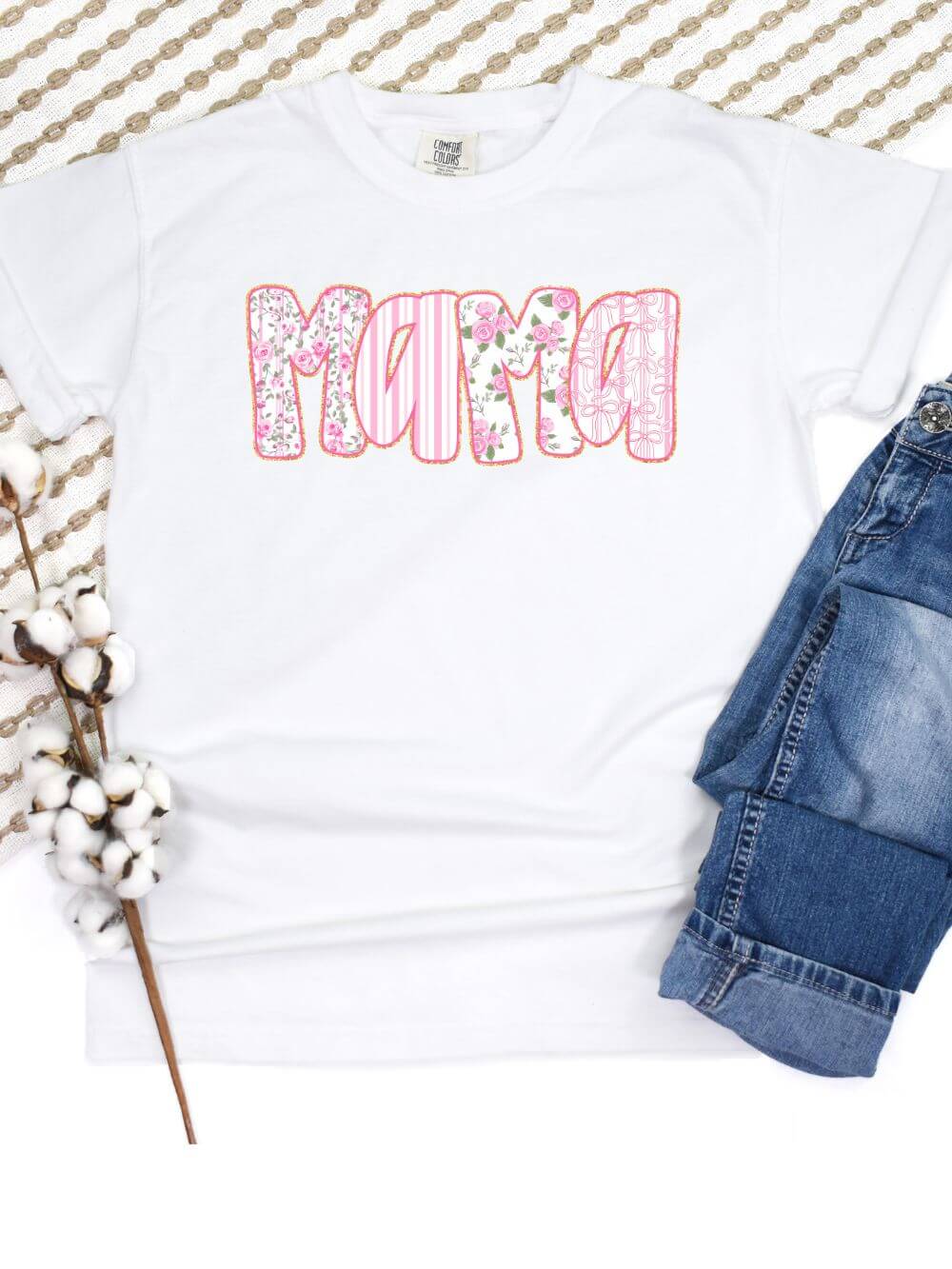 Preppy Pink Floral Mama Comfort Colors Mom Graphic T-Shirt - Sydney So Sweet