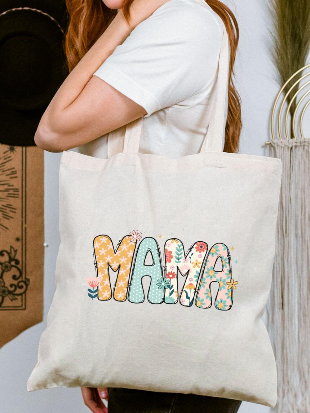 Mama Spring Floral Cotton Canvas Tote Bag