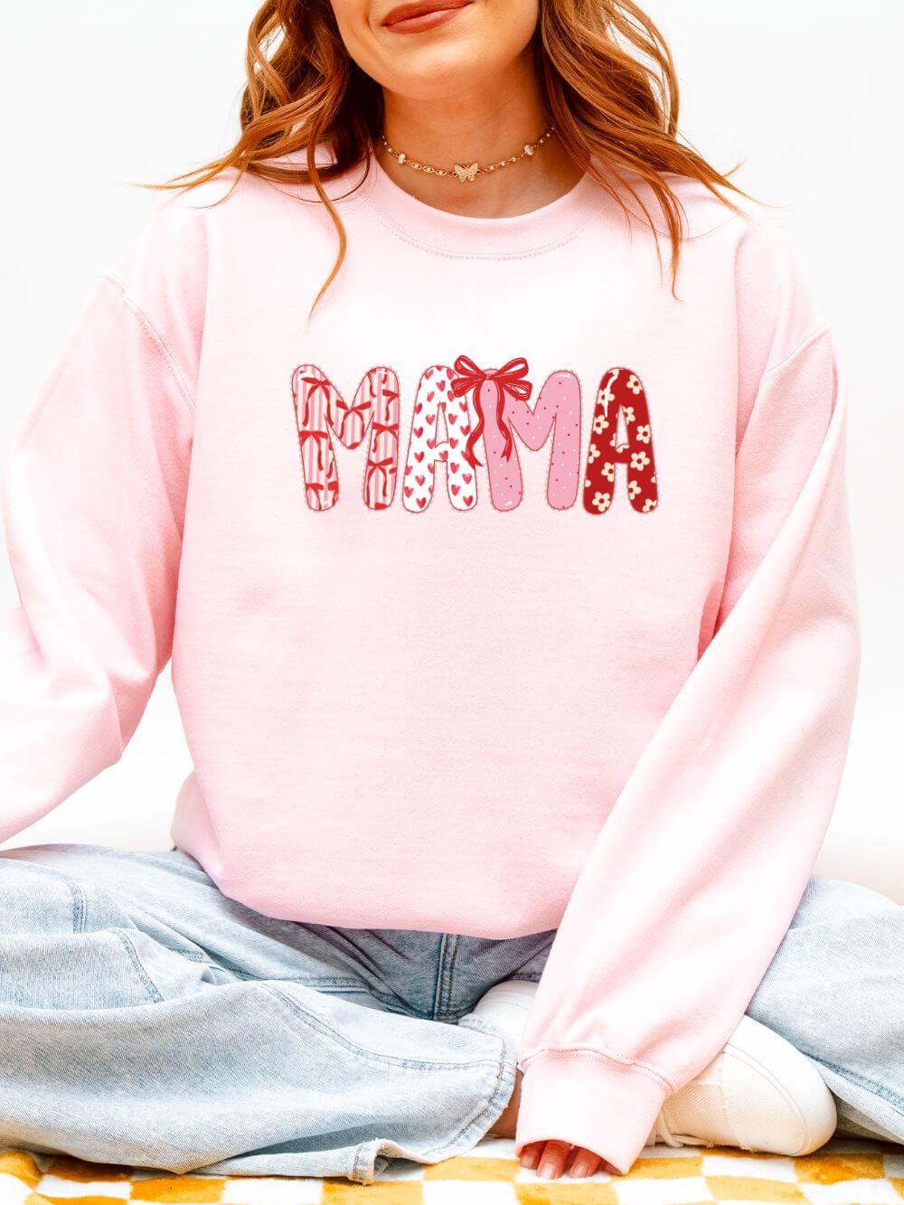 Mama Coquette Bow & Heart Valentine's Day Women's Crewneck Sweatshirt