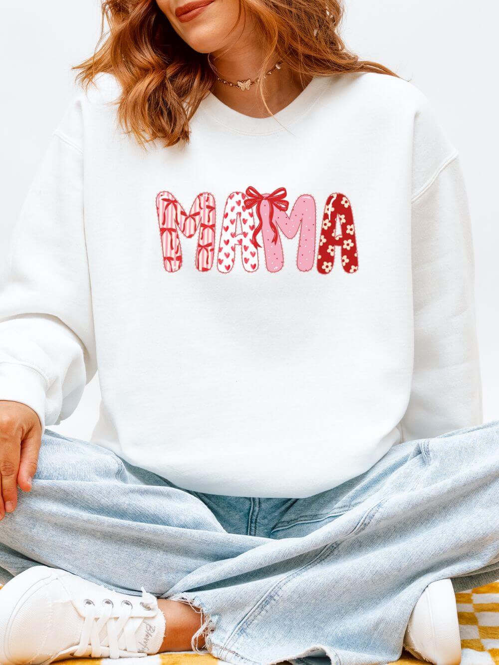 Mama Coquette Bow & Heart Valentine's Day Women's Crewneck Sweatshirt